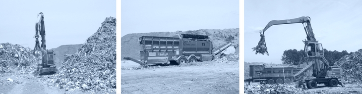 Bagger und Maschinen trennen und sieben verschiedene Materialien